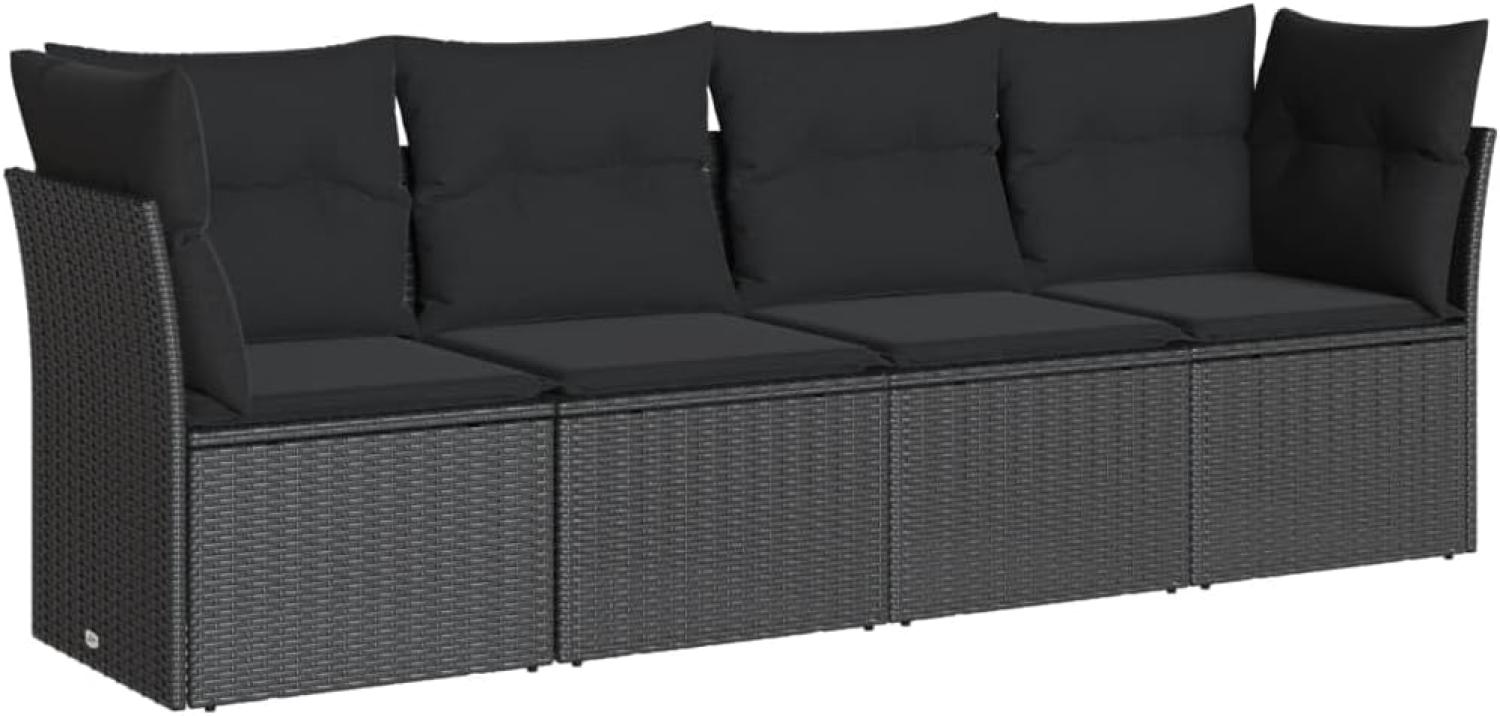 vidaXL 4-tlg. Garten-Sofagarnitur mit Kissen Schwarz Poly Rattan 3217225 Bild 1