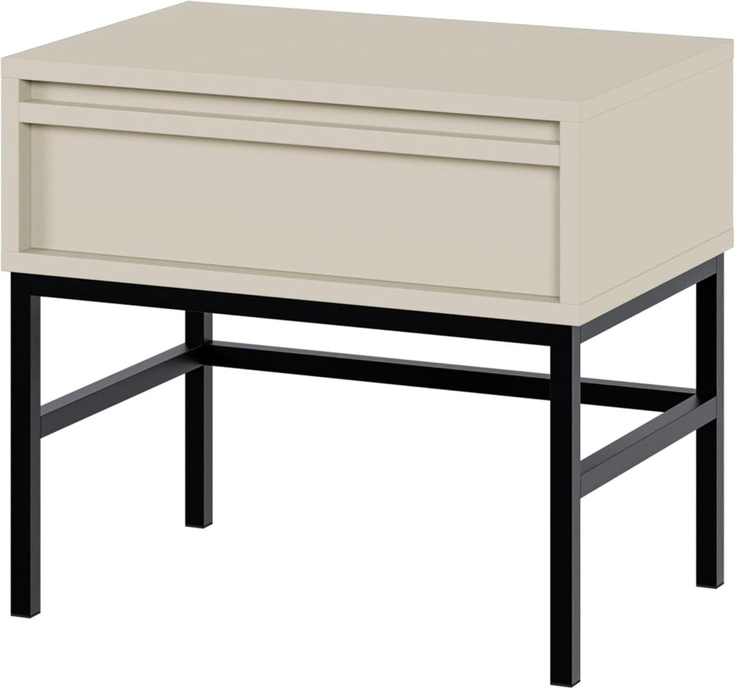 Selsey Evo - Nachttisch mit Schublade, Graubeige mit schwarzem Metallgestell, 50 cm Bild 1