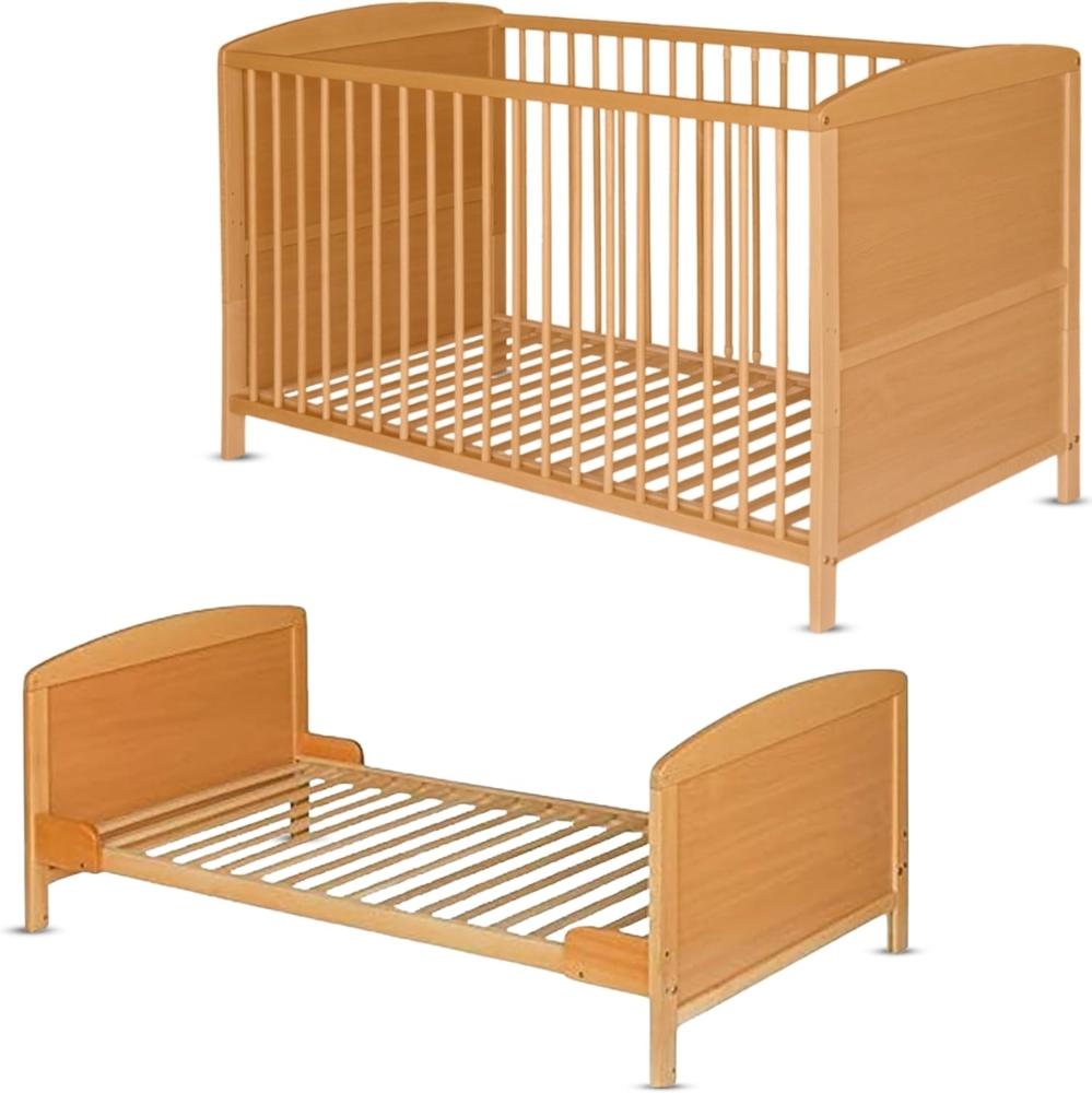 Best For Kids Gitterbett 2 in 1 Patrick 70x140 cm Juniorbett Kinderbett Babybett in Zwei Farben ohne Matratze, Baby Crib, Bett Baby, Umbaubar - Komplett Set Bebek Yatagi & Baby Cot (Natur) Bild 1