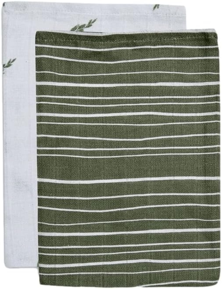 Jollein Stripe & Olive Hydrophile Waschlappen Leaf Green 2 Stück Grün Bild 1