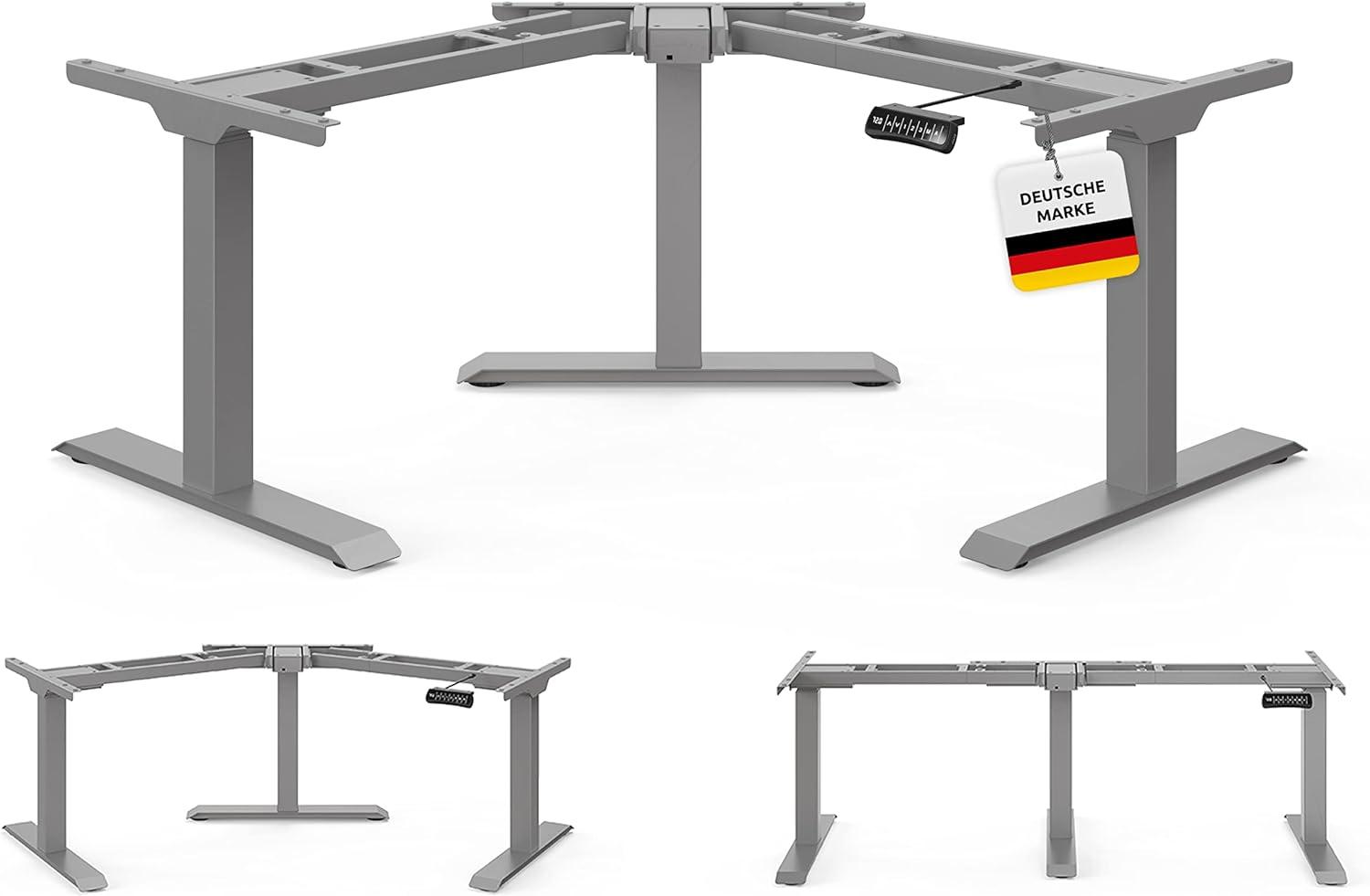 DESQUP Corner Elektrisch höhenverstellbarer Eckschreibtisch | Ergonomischer winkelverstellbarer Steh-Sitz Tisch mit Memoryfunktion | Winkelschreibtisch der Rücken- & Nackenschmerzen vorbeugt (Grau) Bild 1