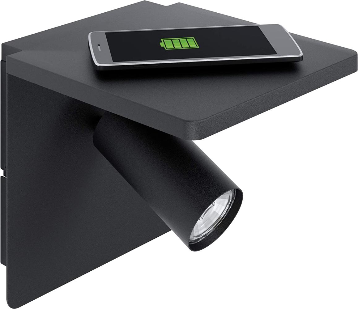 Eglo 98263 LED Wandleuchte CIGLIE schwarz GU10 1X4,5W L:18cm H:18cm T:21cm inkl. QI Charger mit Kabelschalter Bild 1