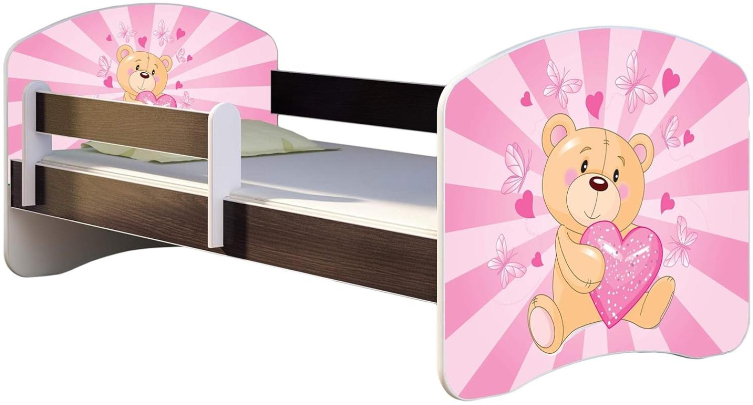 ACMA Kinderbett Jugendbett mit Einer Schublade und Matratze Wenge mit Rausfallschutz Lattenrost II 140x70 160x80 180x80 (10 Teddybär, 160x80) Bild 1