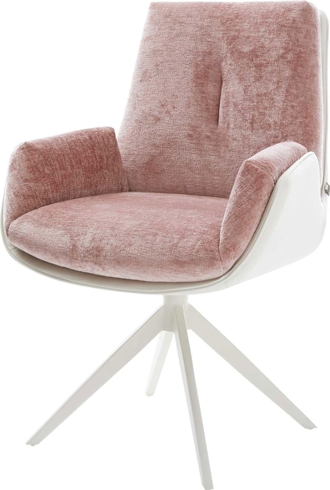 Drehstuhl Clea-Flex Materialmix Echtleder Weiß-Rosé Kreuzgestell breit Weiß 360° drehbar Wippfunktion Bild 1