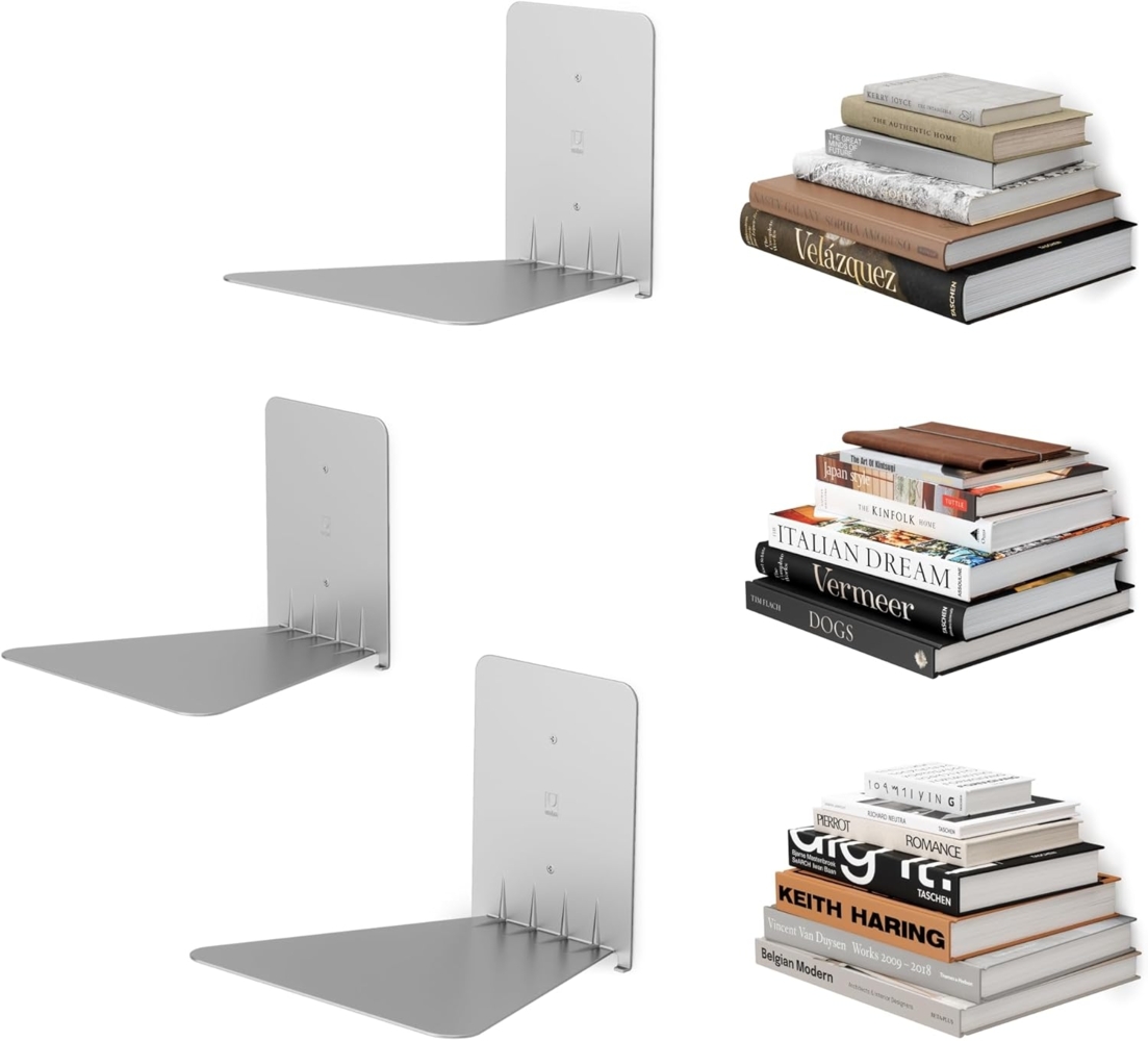 Umbra Conceal Wandregal Groß, 3er Set, Wand Regal, Schwebendes Bücherregal, Metall, Silber, 17. 8 cm, 1005073-560 Bild 1