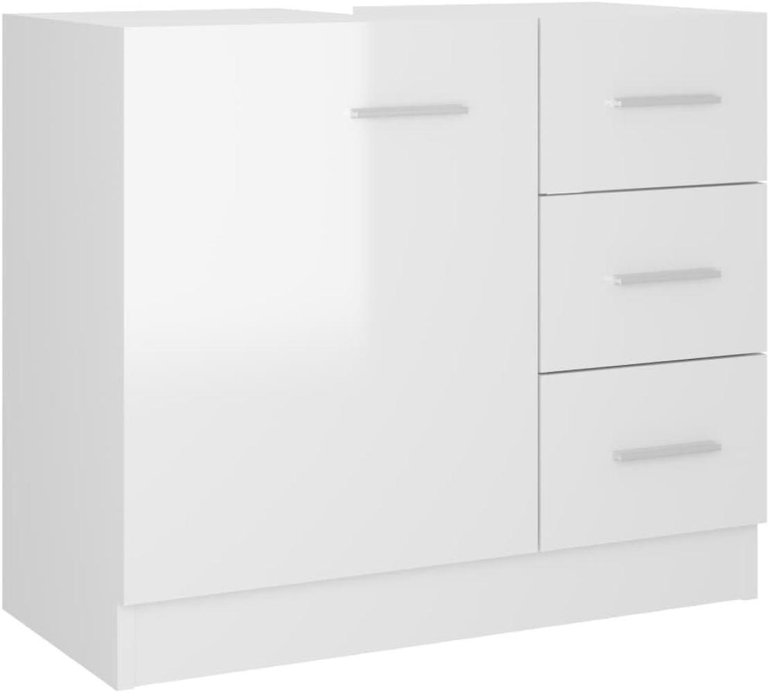 vidaXL Waschbeckenunterschrank Waschtisch Unterschrank Badmöbel Badschrank Badezimmerschrank Badezimmer Hochglanz-Weiß 63 x 30 x 54 cm Spanplatte Bild 1