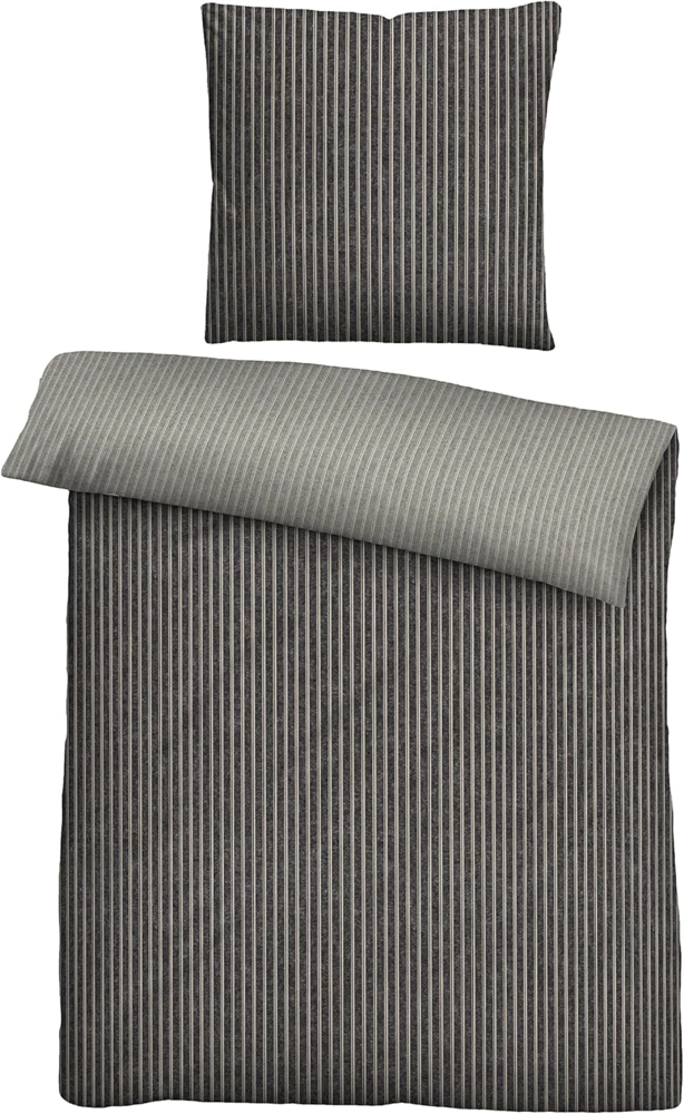 biberna Melange-Flanell Bettwäsche 0840507 WEBSTREIFEN, titanium, 1x 155x200 cm + 1x 80x80 cm Bild 1