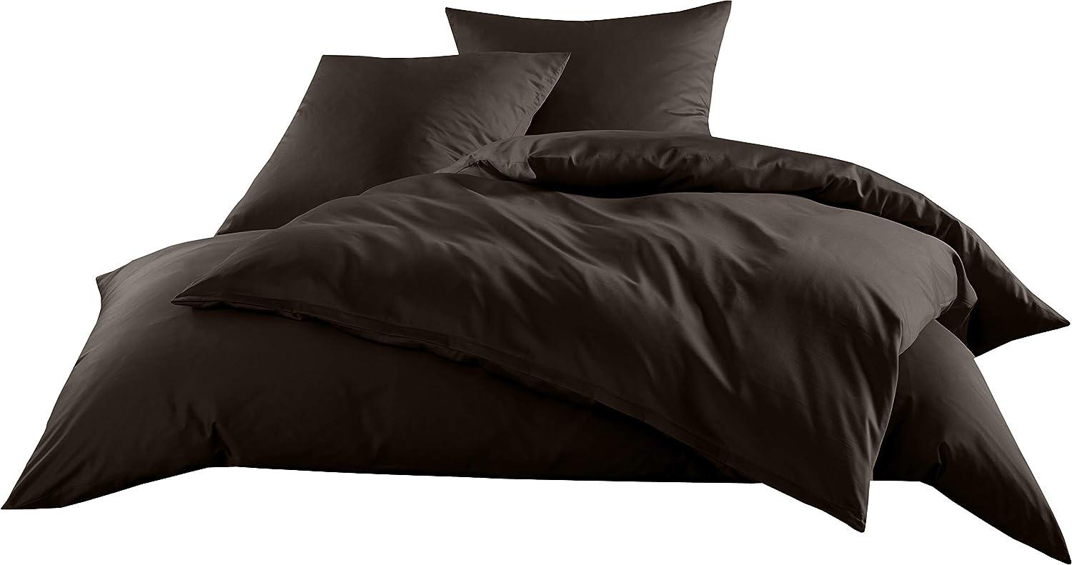 Bettwaesche-mit-Stil Mako-Satin / Baumwollsatin Bettwäsche uni / einfarbig Espresso Braun Kissenbezug 80x80 cm Bild 1