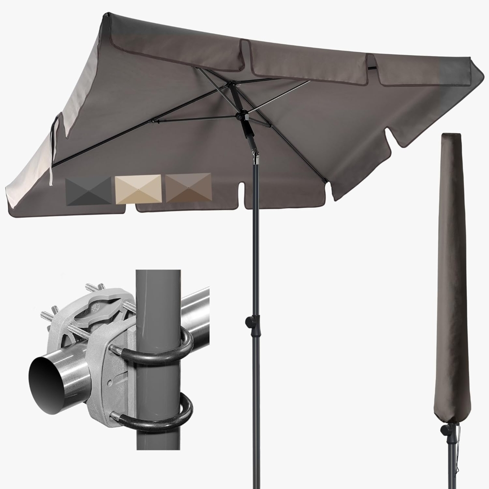 4smile Sonnenschirm Balkon SunnyShade Plus, Sonnnenschutz Balkon SET 3-in-1, Taupe - UV50+ Sonnenschirm rechteckig 200x125 cm + Sonnenschirmhalter Balkongeländer + Sonnenschirm Schutzhülle Bild 1