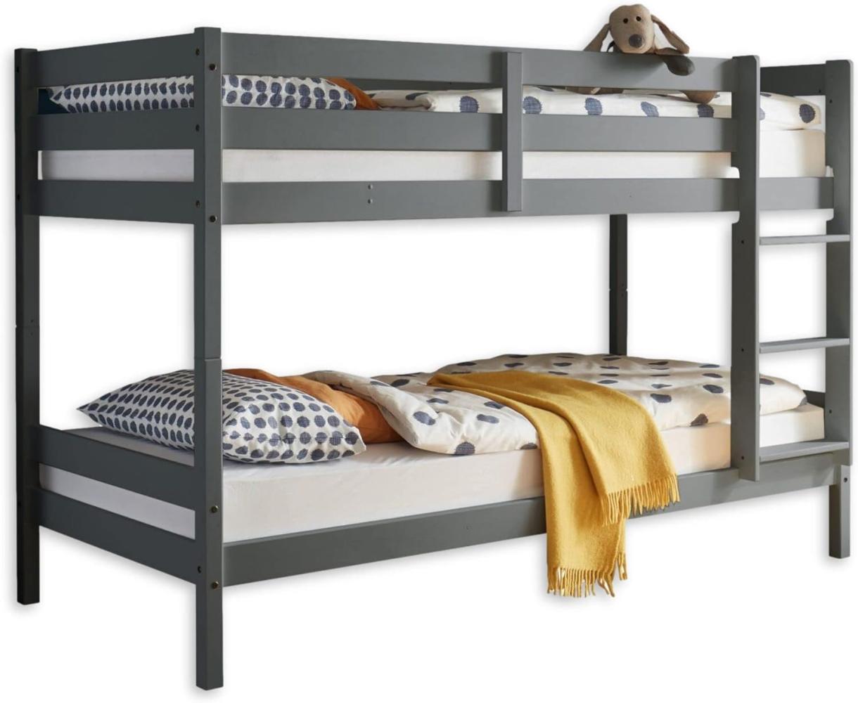 MORITZ Modernes Hochbett mit Leiter & zwei Liegeflächen 90 x 200 cm - Platzsparendes Kinder Etagenbett aus massiver Kiefer, Grau - 97 x 140 x 207 cm (B/H/T) Bild 1