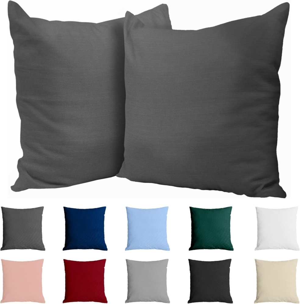 Kissenbezug 40x40 Baumwolle Renforcé (2er-Set) - Anthrazit - Dicht gewebt mit 57 Fäden/cm² - 40x40 cm Kissenbezug - Oeko Tex Zertifiziert - Dreamzie Bild 1