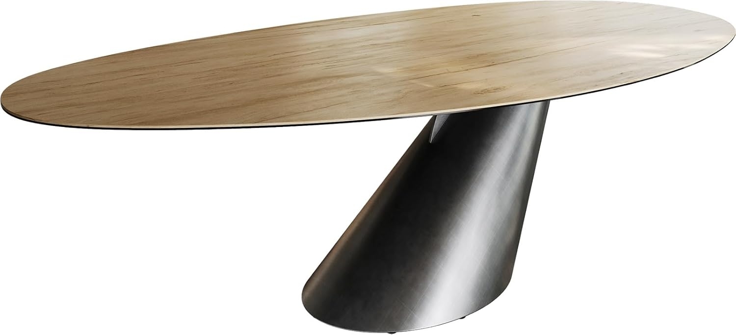 Esstisch Edge Oval 280x130 Keramik Laminam® Sabbia Eichefarbig Cono Metallic Silber Bild 1