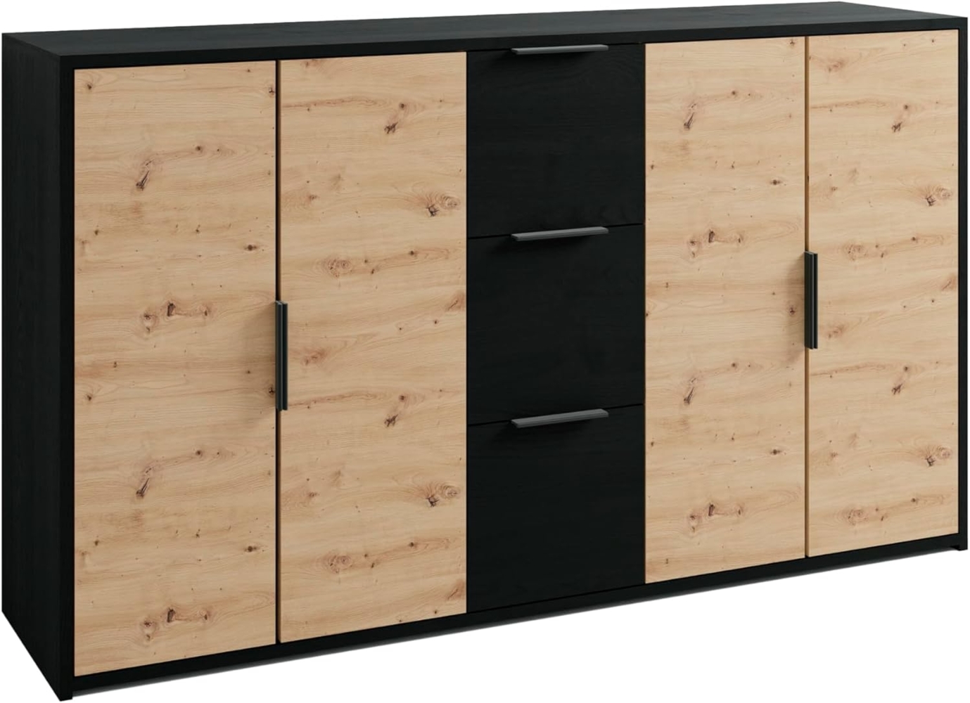 byLIVING Sideboard Rimini, Melamin Eiche schwarz und Artisan Eiche, 3 Schubkästen, 4 Türen Bild 1