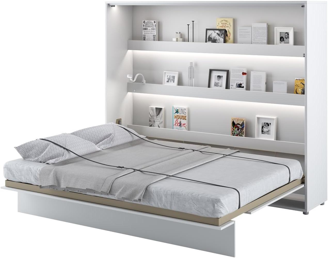 MEBLINI Schrankbett Bed Concept - BC-14 - 160x200cm Horizontal - Weiß Hochglanz/Weiß - Wandbett mit Lattenrost - Klappbett mit Schrank - Wandklappbett - Murphy Bed - Bettschrank Bild 1