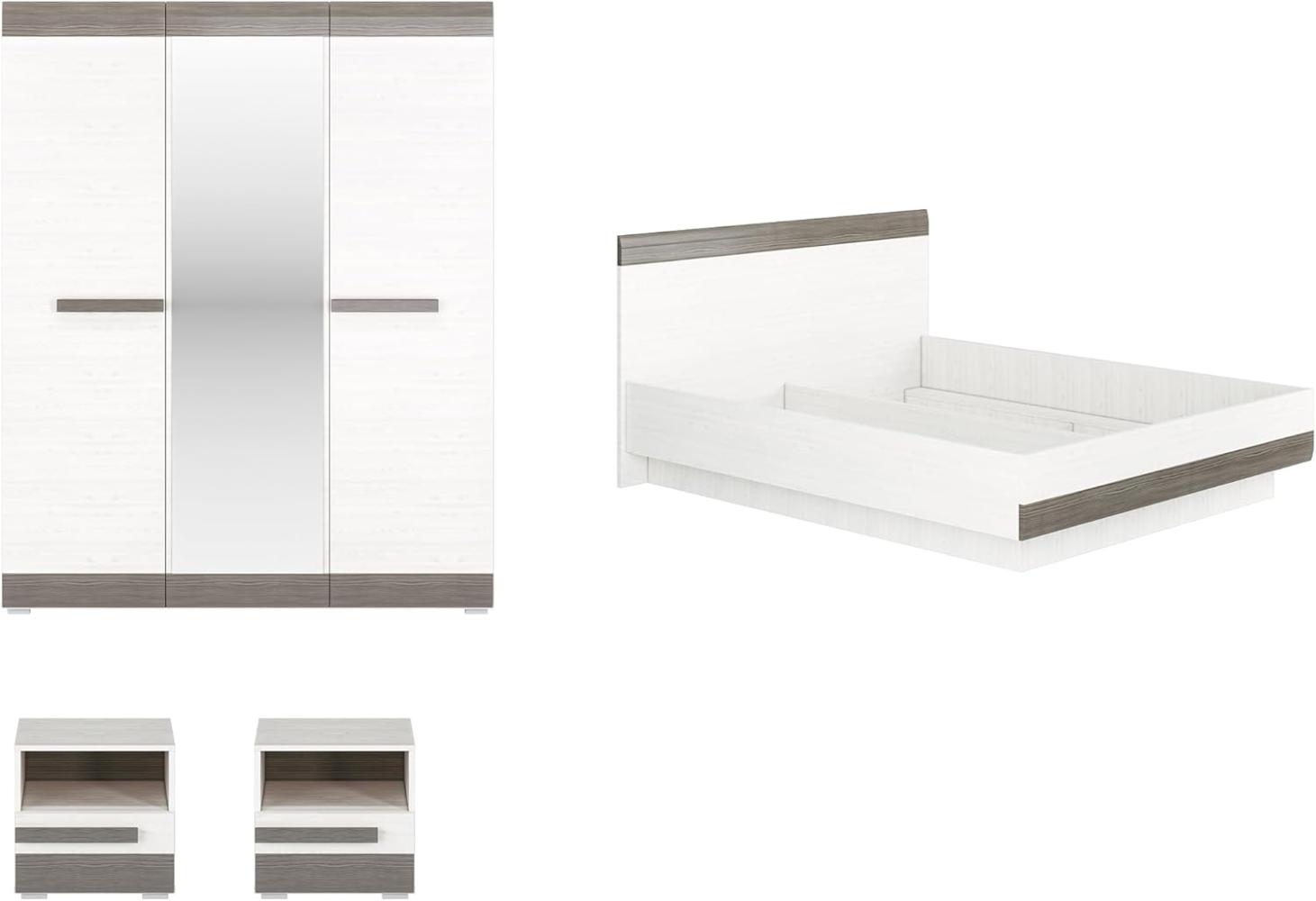 Schlafzimmer-Set "Blanco" komplett 4-teilig Pinie weiß grau MDF Bild 1