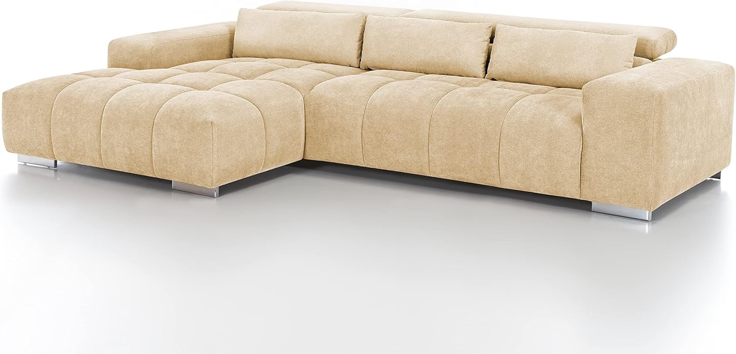 Mivano Eckcouch Orion / Großes Ecksofa mit XL-Recamiere, Kopfteilfunktion und Kissen / 307 x 73 x 186 / Mikrofaser, Beige Bild 1