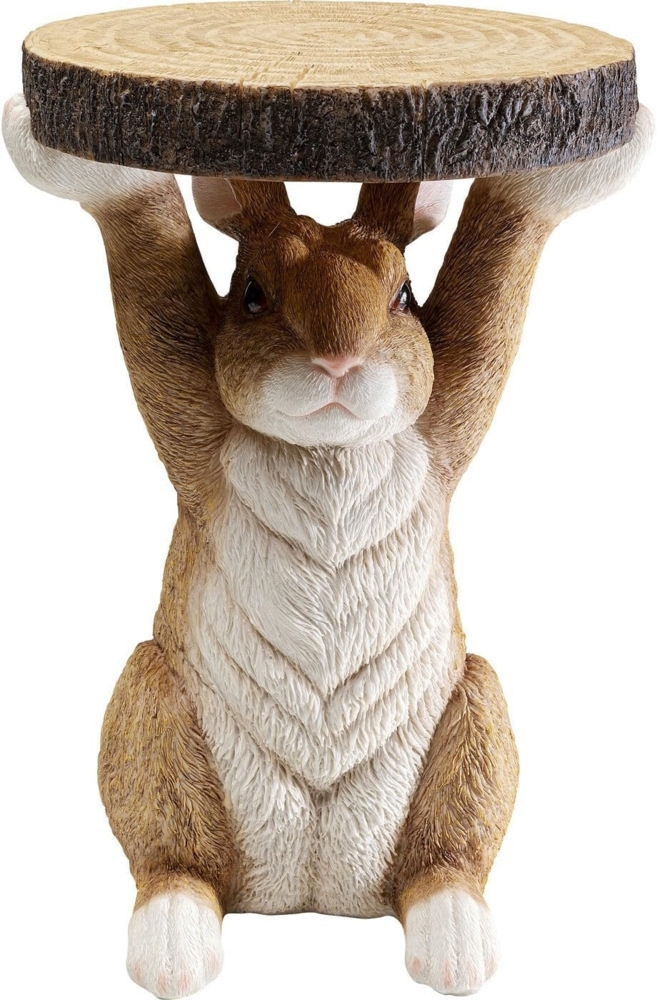 Kare Design Beistelltisch Animal Rabbit, Braun, 32cm Durchmesser, Rund und Leicht, Holzoptik, Formstabil, Lustiges Design, Tier Design, Couchtisch, Wohnzimmertisch, Polyresin, 52 x 35,5 x 31,5 cm (H/B/T) Bild 1