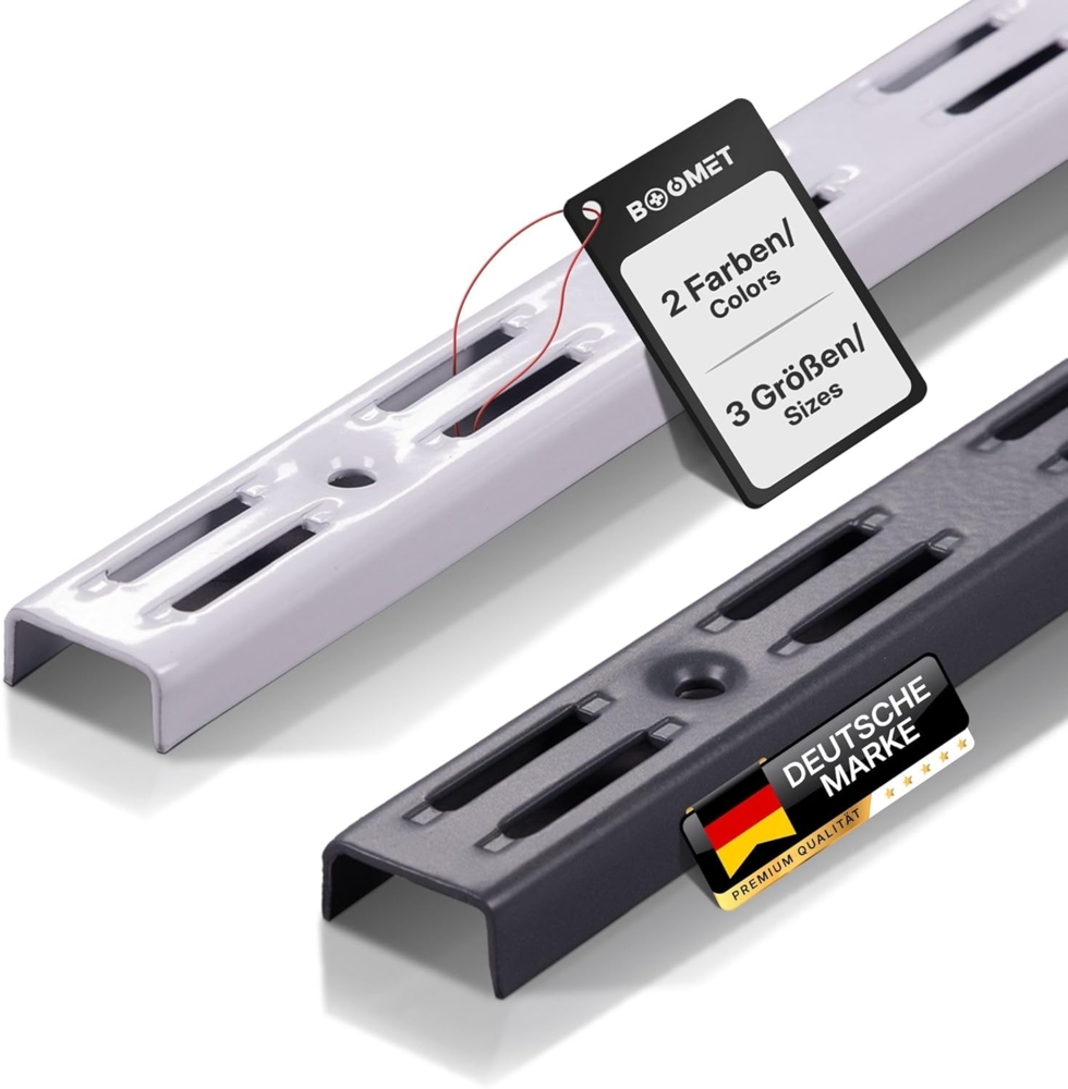 BOOMET Wandregalhalter Wandschienen für Regalsystem 2-reihig, 4-tlg, Weiß 50cm Regalschienen Wandregal Schiene Bild 1