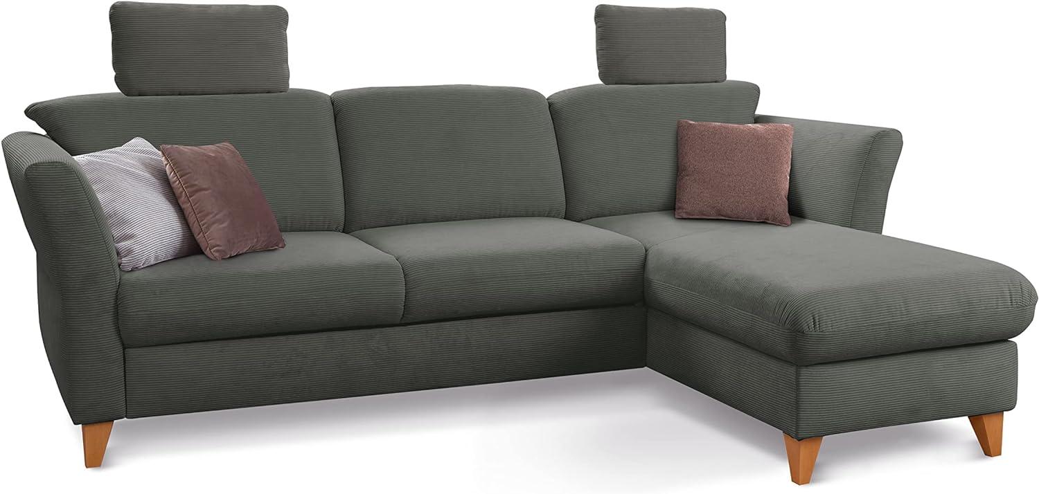 CAVADORE Ecksofa Trend / Skandinavische Eckcouch mit Federkern, Longchair und 2 Kopfstützen / 249 x 86 x 162 / Cord, Dunkelgrau Bild 1