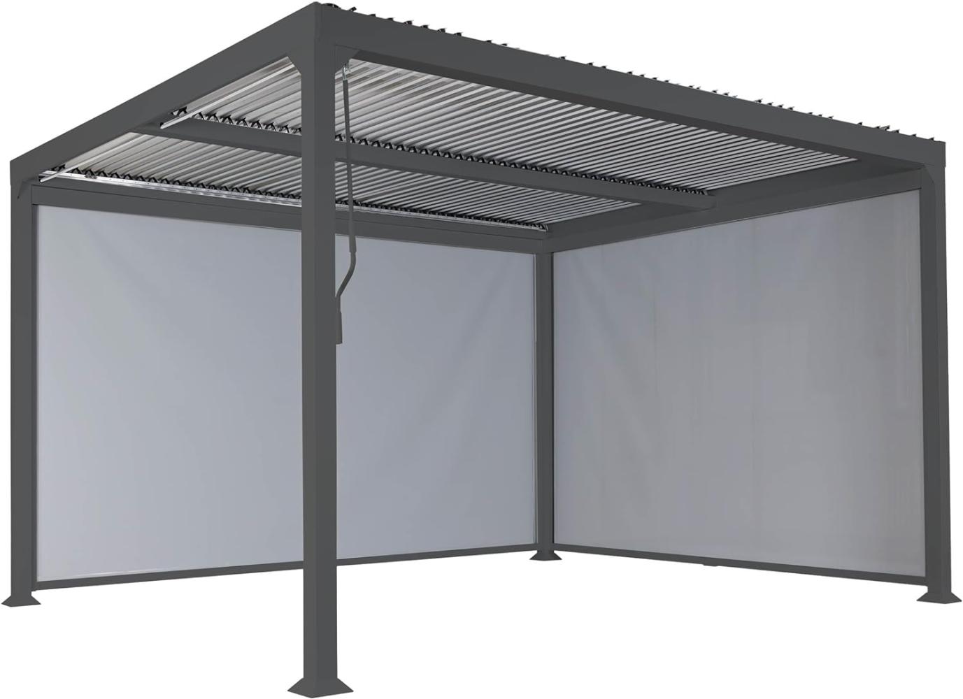 Alu Pergola HWC-L41 mit 2x Seitenwand, Lamellen-Pavillon, stabiles 8cm-Metall-Gestell 3x3m ~ anthrazit Bild 1