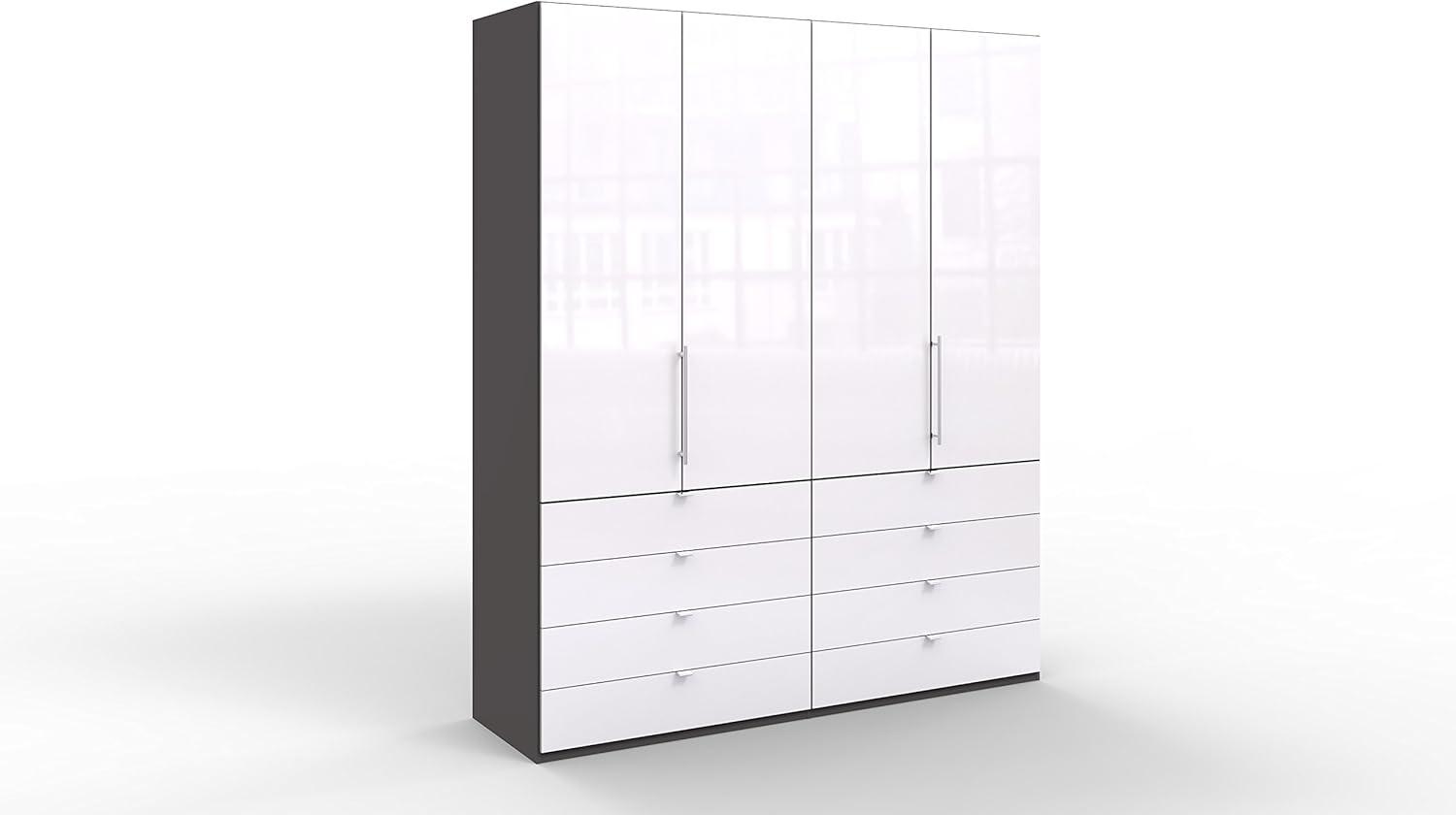 WIEMANN Loft Kleiderschrank, Schlafzimmerschrank, Gleittürenschrank, Drehtürenschrank, mit Schubladen, Glas weiß, Havanna, B/H/T 200 x 236 x 58 cm Bild 1