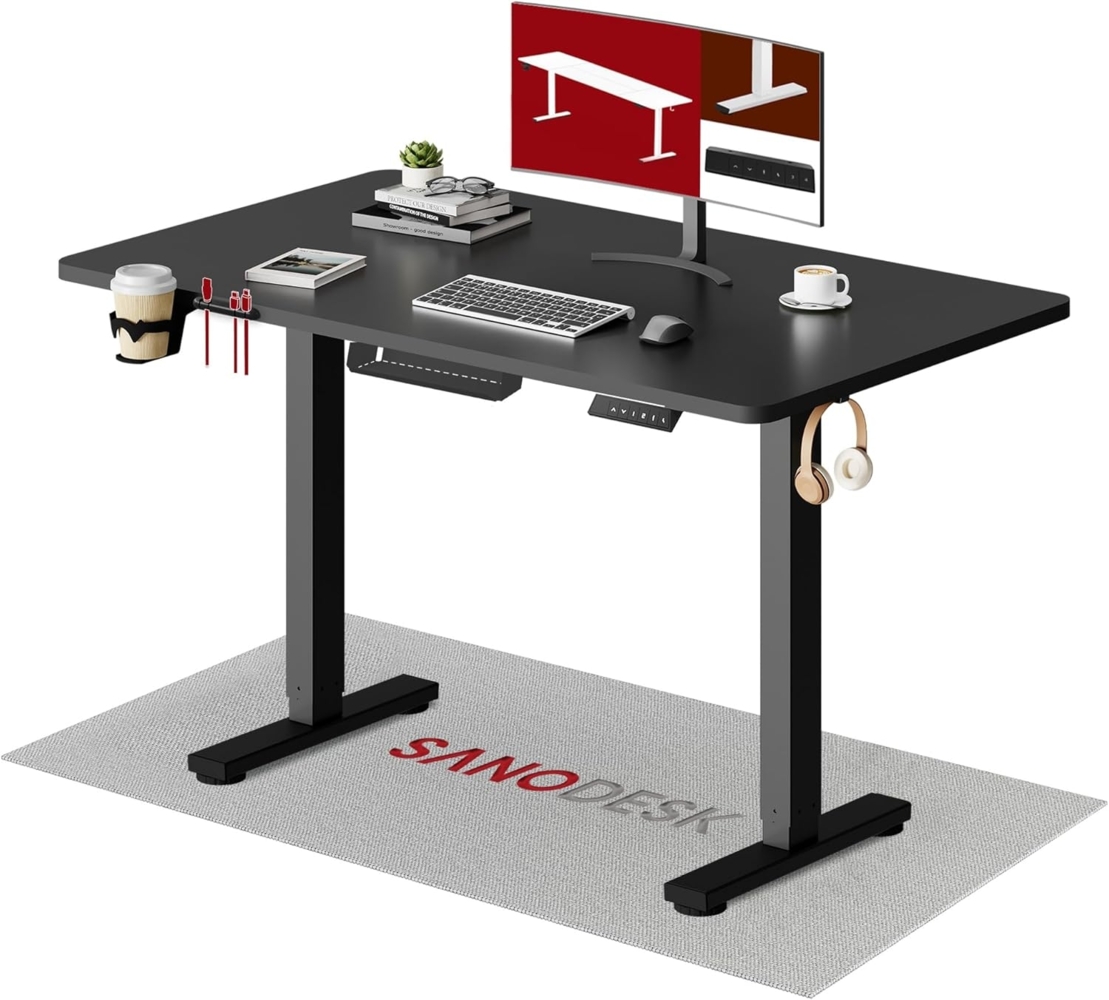 SANODESK Höhenverstellbarer Schreibtisch 110x60 cm mit KOMPLETTE TISCHPLATTE Schreibtisch Höhenverstellbar Elektrisch Ergonomischer Steh-Sitz Tisch Computertisch für Heimbüro Homeoffice(schwarz) Bild 1