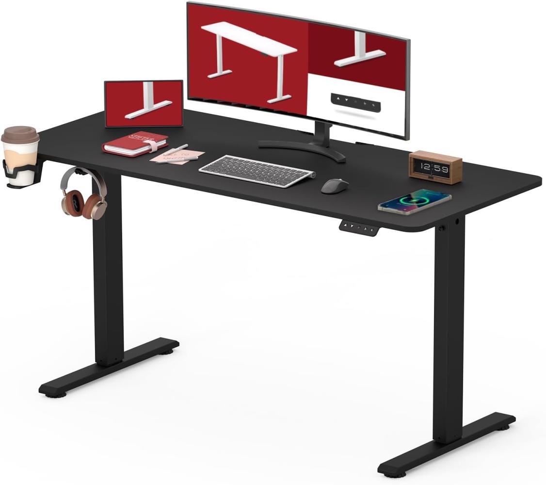 SANODESK Höhenverstellbarer Schreibtisch 110 x 60 cm mit KOMPLETTE TISCHPLATTE Schreibtisch Höhenverstellbar Elektrisch Ergonomischer Steh-Sitz Tisch Computertisch für Heimbüro Homeoffice(schwarz) Bild 1