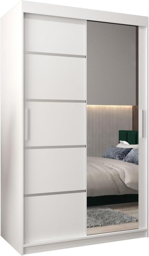 KRYSPOL Schwebetürenschrank Verona 2-120 cm mit Spiegel Kleiderschrank mit Kleiderstange und Einlegeboden Schlafzimmer-Wohnzimmerschrank Schiebetüren Modern Design (Weiß) Bild 1