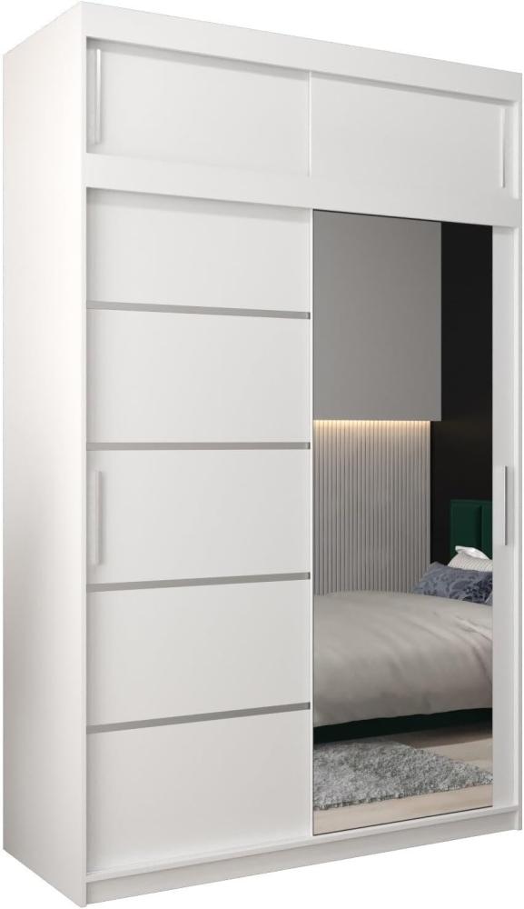 Kryspol Schwebetürenschrank Verona 2-150 cm mit Spiegel Kleiderschrank mit Kleiderstange und Einlegeboden Schlafzimmer- Wohnzimmerschrank Schiebetüren Modern Design (Weiß mit Erweiterung) Bild 1