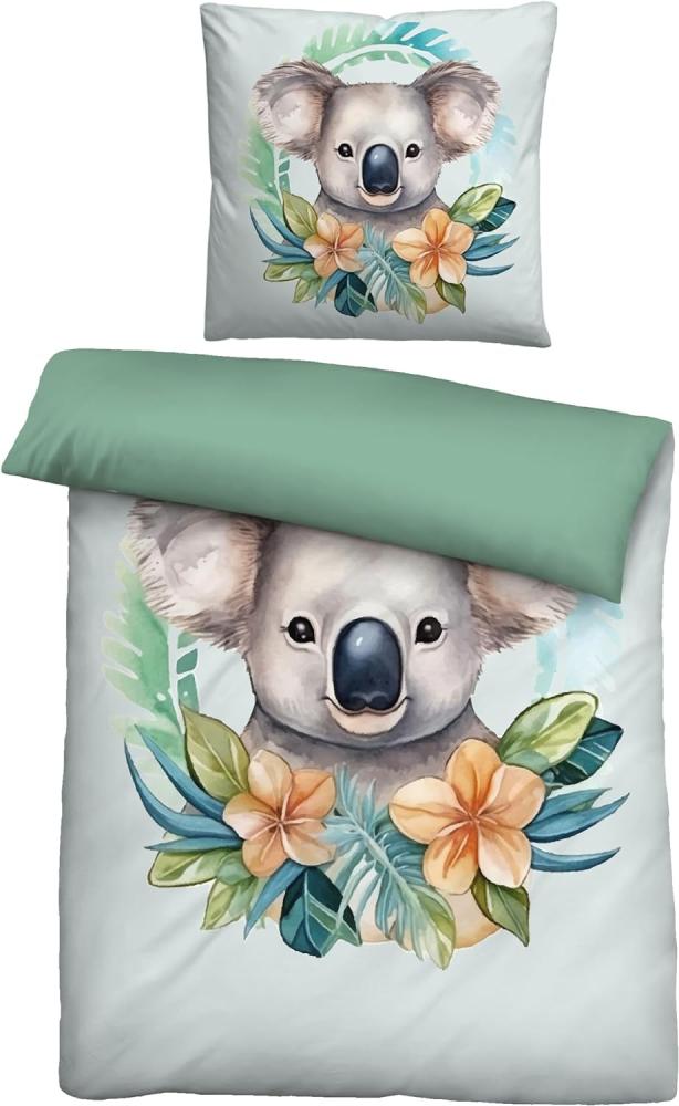 Biberna Linon Bettwäsche Koala Größe 135x200/80x80 cm jade Bild 1