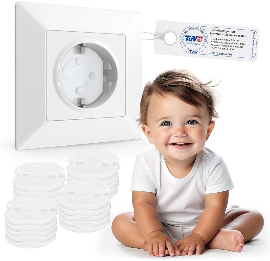 Sweet Safety® Baby Steckdosen Kindersicherung – Bombenfest – TÜV Schadstoff geprüft – Steckdosenschutz Steckdosensicherung für Baby und Kinder – 20 Stück Bild 1