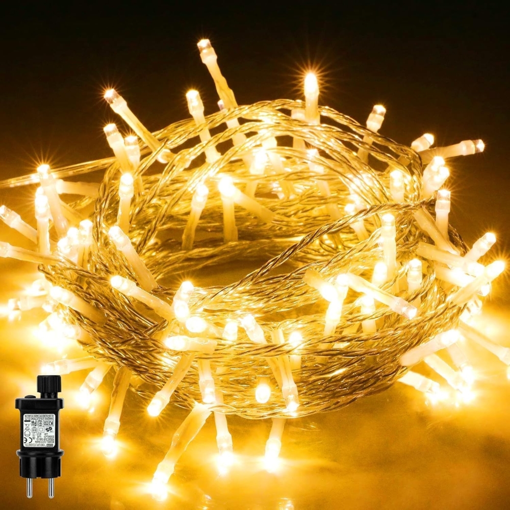 LEDYA LED Lichterkette Außen, 10M 100LED lichterkette Strom mit 8 Leuchtmodis, IP44 Wasserdicht Weihnachtsbeleuchtung innen für Balkon, Garten, Terrasse, Hochzeit, Party, Tannenbaum Deko, Warmweiß Bild 1