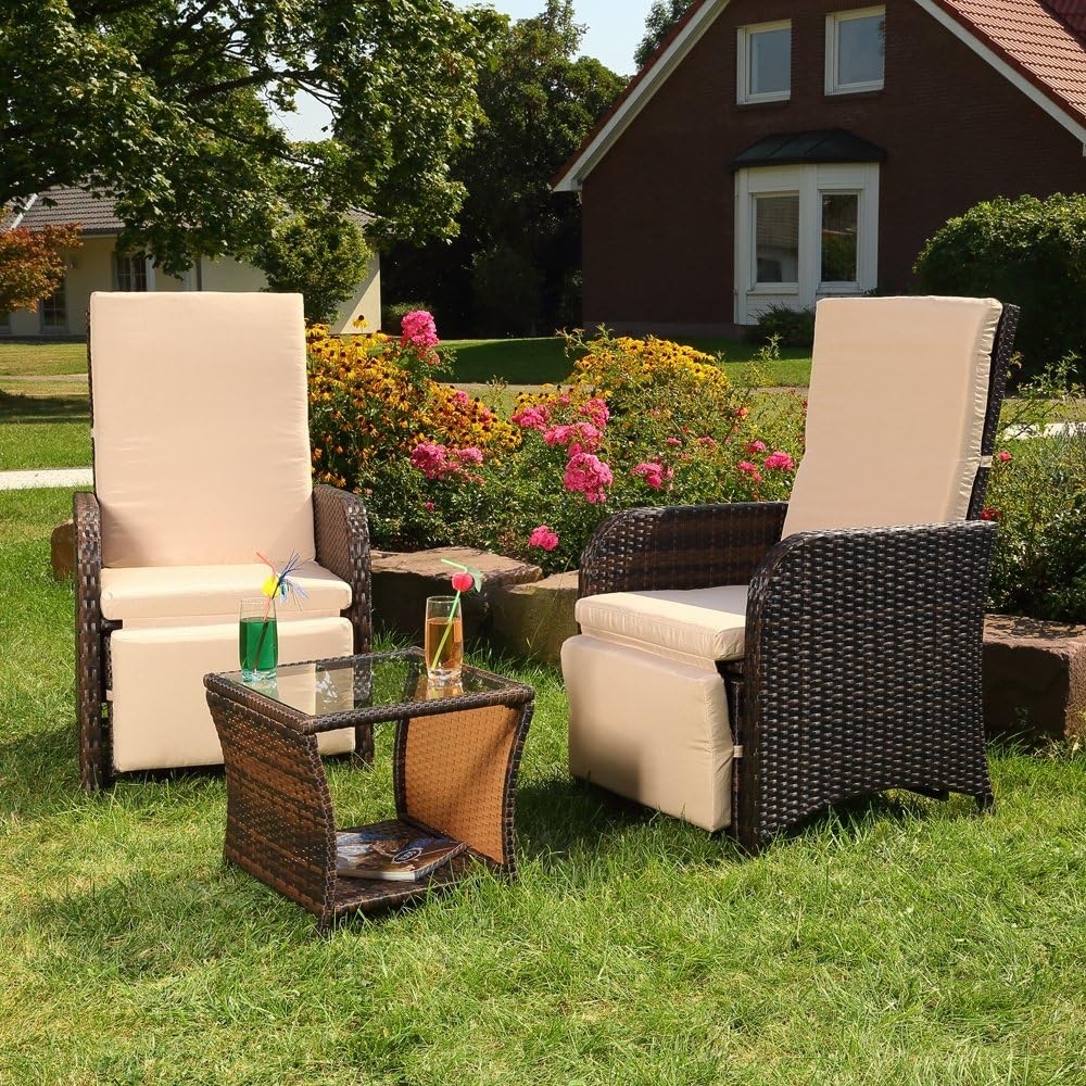 Gartenset 2 Sessel und Tisch Polyrattan Sitzgarnitur Gartenmöbel Lounge Braun Bild 1