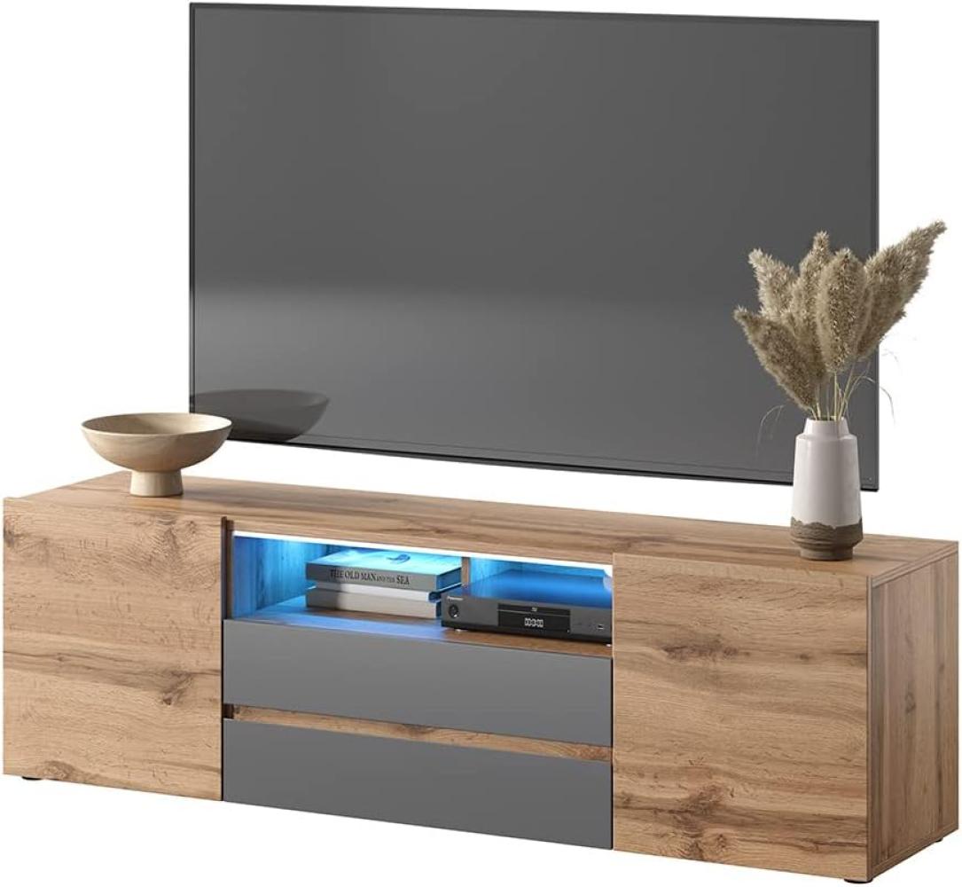 Selsey TV-Lowboard, wotan Eiche matt/grau Hochglanz, Glanz, mit LED Bild 1
