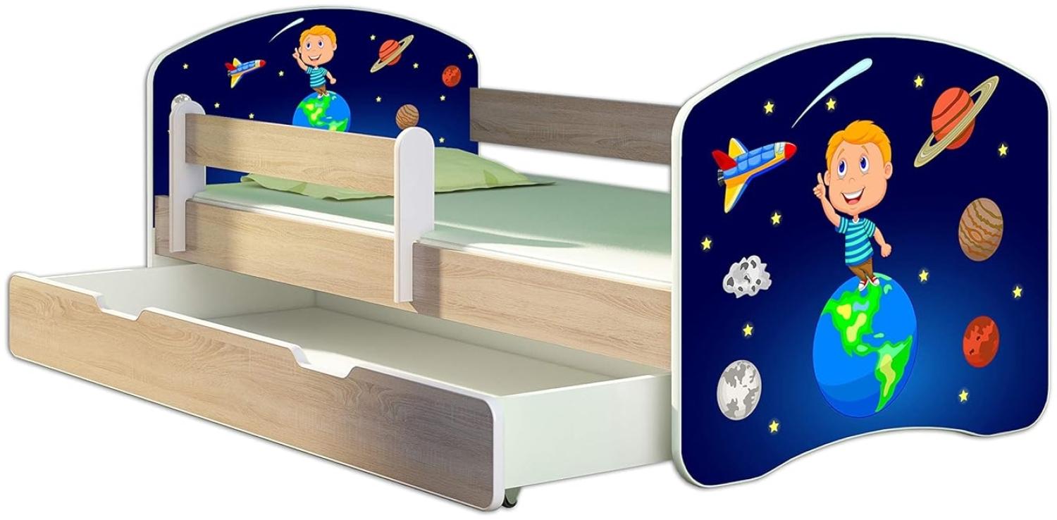 Kinderbett Jugendbett mit einer Schublade und Matratze Sonoma mit Rausfallschutz Lattenrost ACMA II 140x70 160x80 180x80 (22 Kosmos, 140x70 + Bettkasten) Bild 1