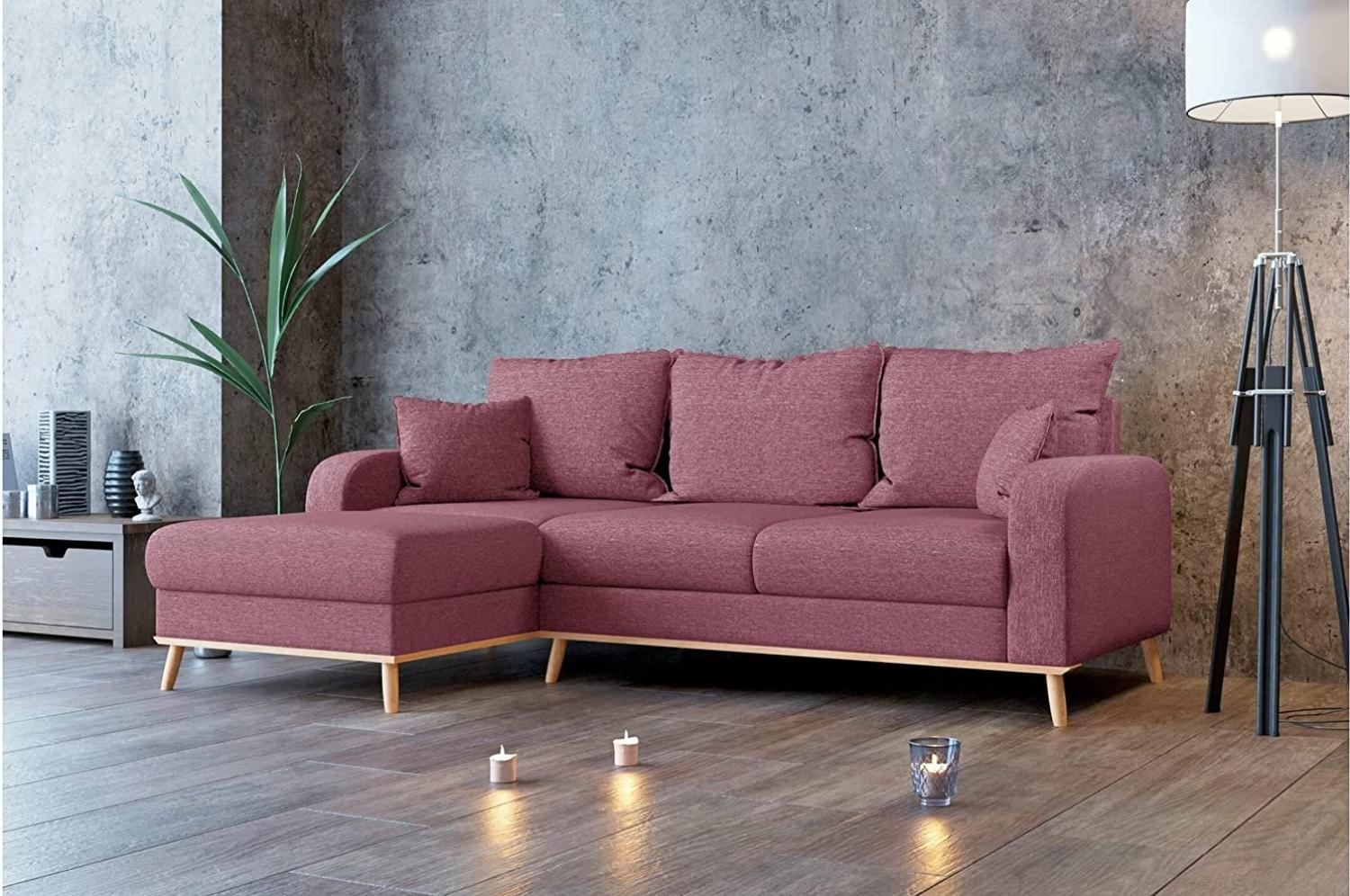 Stylefy Ontario Ecksofa Strukturstoff LARS Rosa Links Bild 1