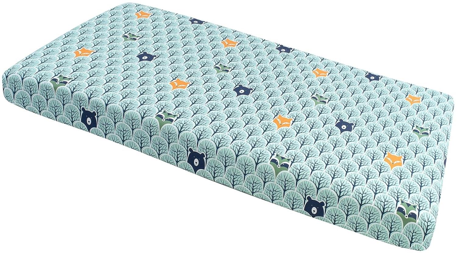 Spannbettlaken Spannbetttuch 60x120 cm 100% Baumwolle Baby Bettwäsche Medi Partners Babymatratze Schlafsack Kinderbett Babybett (Wald mit Minze) Bild 1