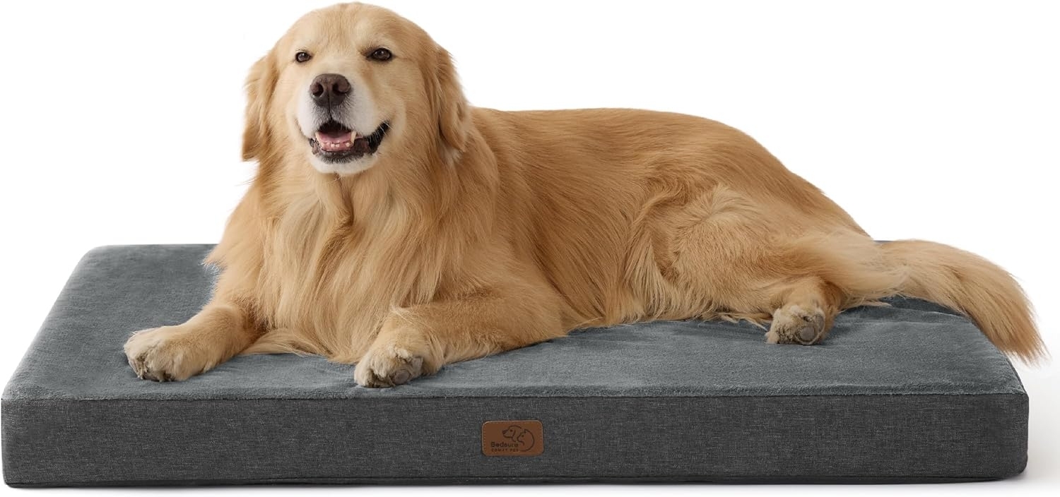 BEDSURE orthopädisches Hundekissen große Hunde - 104 x 74 x 9 cm waschbares Hundebett mit 2 in 1 Memoryschaum, kuscheliges Hundematte Hundematratze in größe, dunkelgrau Bild 1