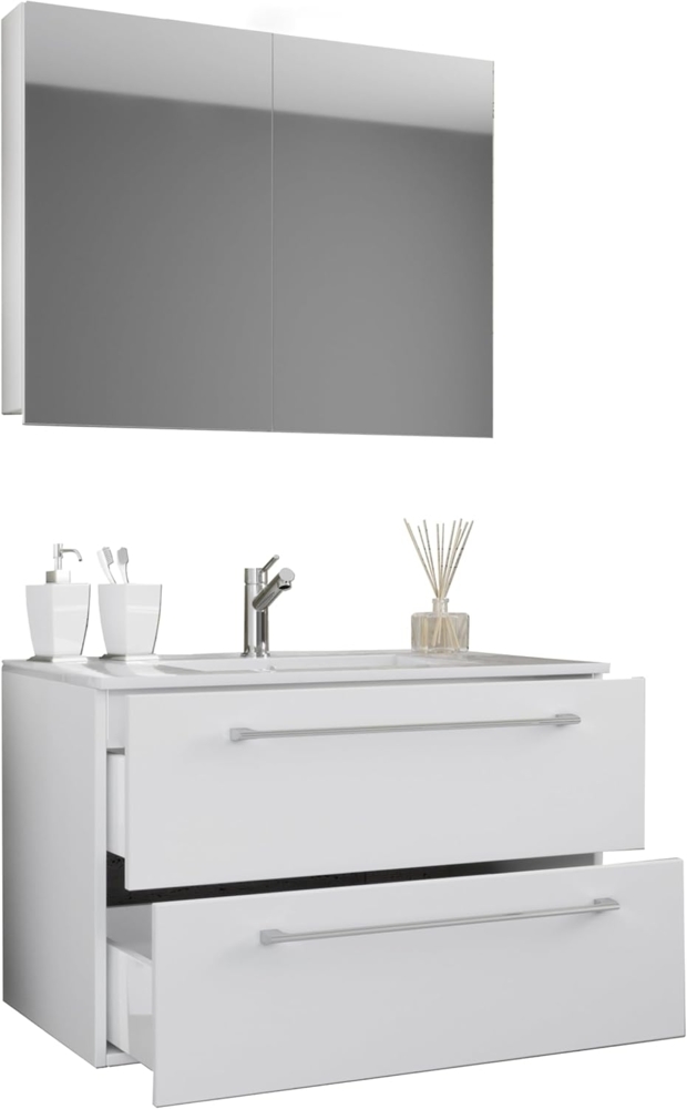Badinos Bad Möbel Set Waschbecken Unterschrank Wandspiegel Badezimmer Waschtisch Bild 1