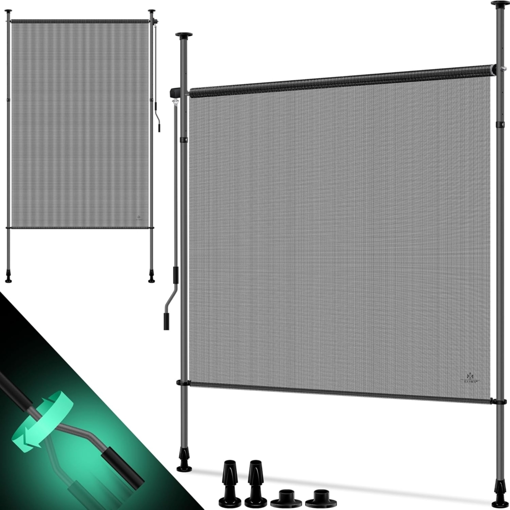 KESSER® Klemmmarkise Senkrechtmarkise außen Ausziehbar & Blickdicht | Vertikalmarkise mit Handkurbel ohne Bohren | Balkon-Sichtschutz & Windschutz für Garten & Terrasse Wasserfest 100 x 310 cm, Transparent / Anthrazit Bild 1