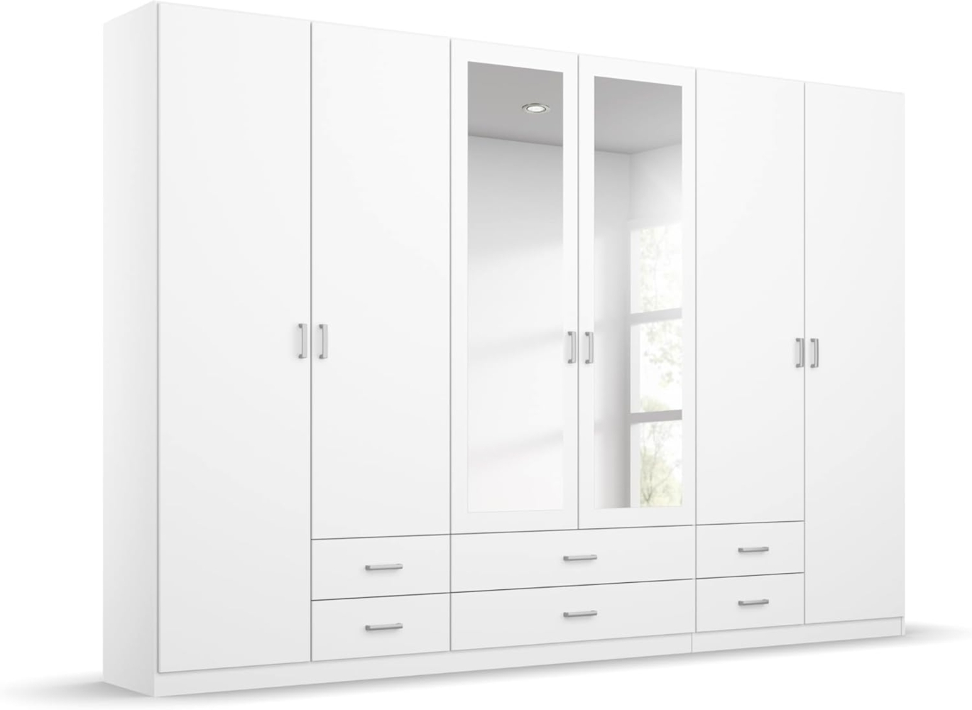 rauch Kleiderschrank, Drehtürenschrank GAMMA, 6-türig, 2 Spiegeltüren teilaufgelegt, 6 Schubkästen, Alpinweiß, 271 x 210 x 54 cm Bild 1