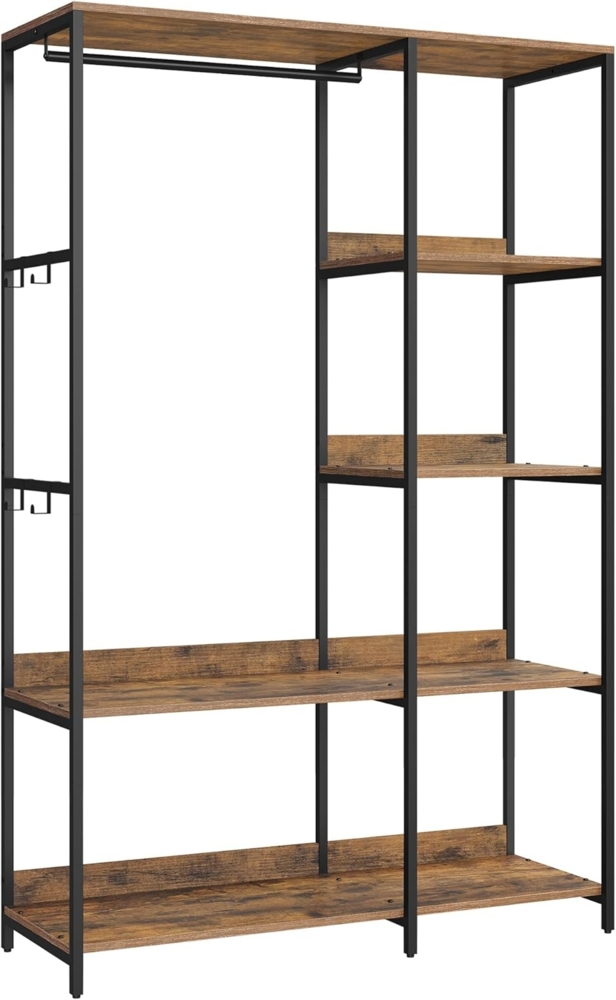 Songmics Kleiderschrank offen, Kleiderständer, Garderobenständer, Garderobe mit Kleiderstange, Ablagen, abnehmbare Haken, 40 x 98 x 181 cm, vintagebraun RGR024B01 Bild 1