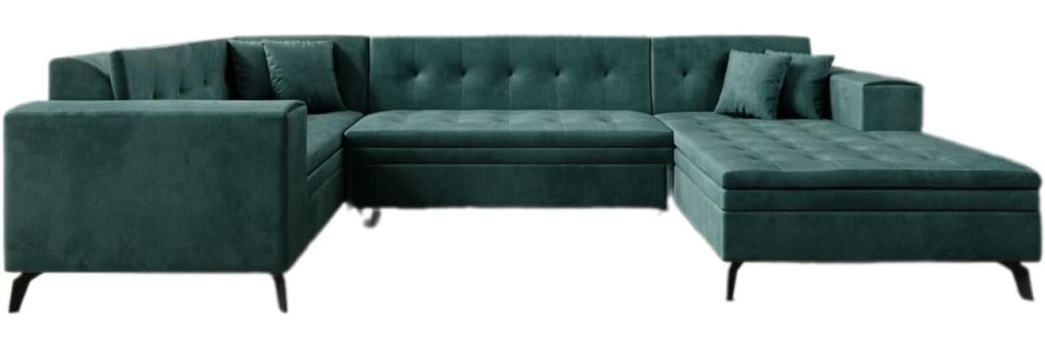 Designer Sofa Neola mit Schlaffunktion Samt Grün Rechts Bild 1