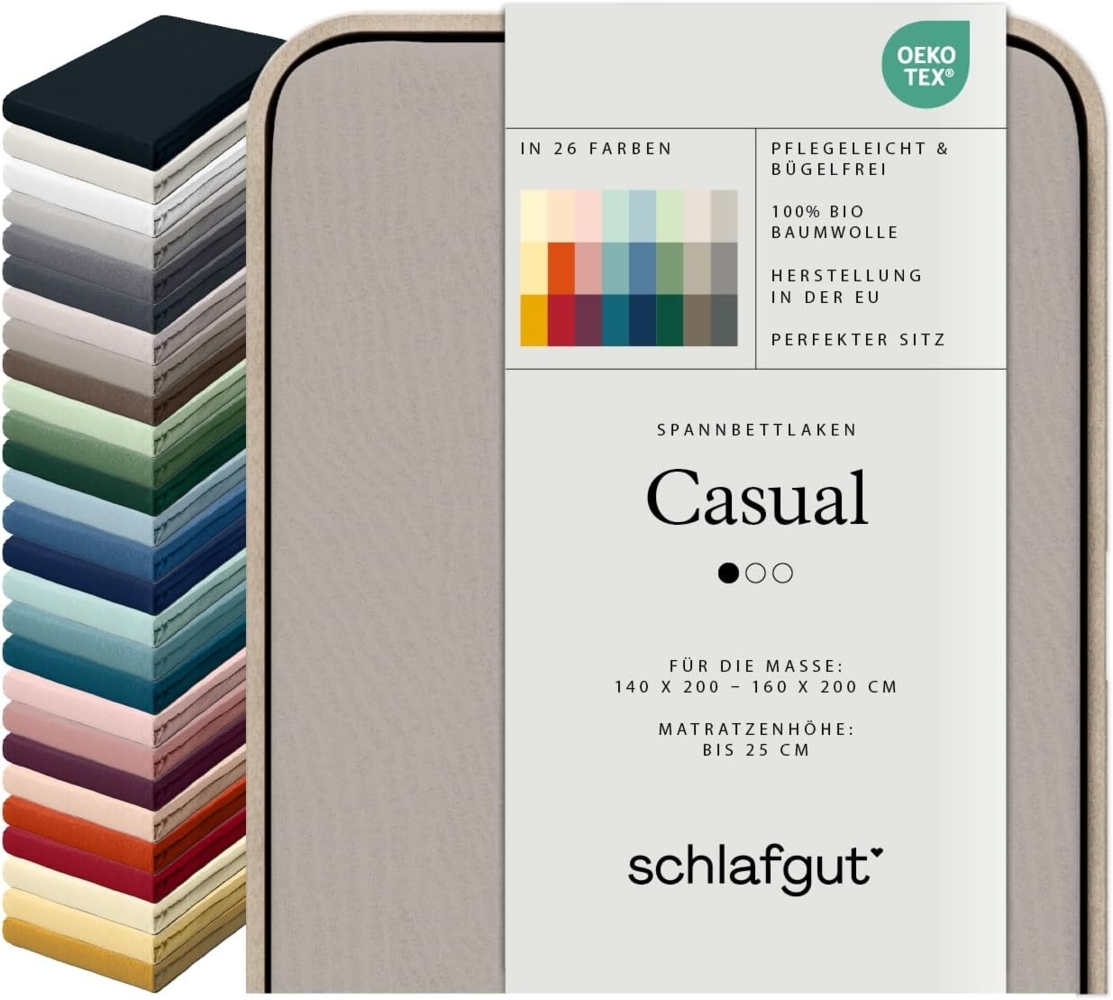Schlafgut Spannbettlaken CASUAL u.a. in Gr. 90x200, 140x200 oder 180x200 cm, 100% Bio-Baumwolle, Jersey, Gummizug: rundum, (1 Stück), Bettlaken für Matratzen bis 25 cm Höhe, zuverlässig, langlebig, weich Bild 1