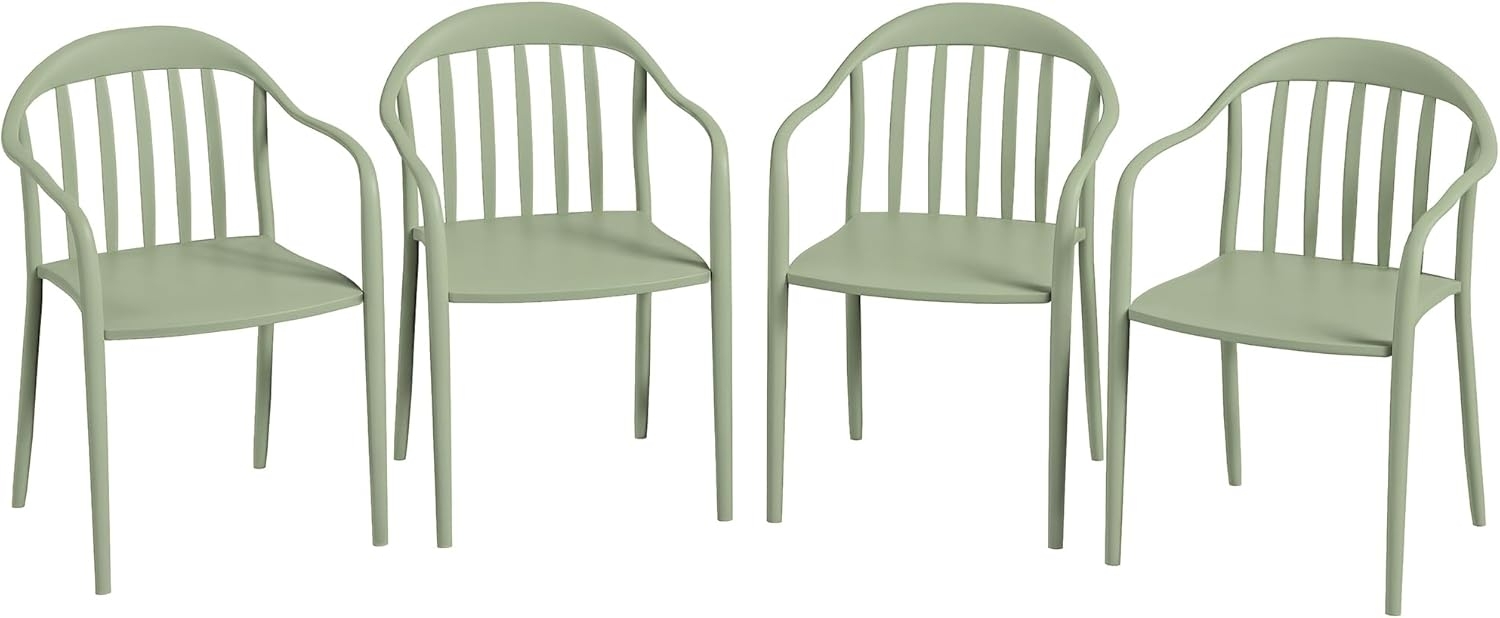 Outsunny Gartenstuhl aus Kunststoff, mit Armlehne, Rückenlehne, stapelbar (wetterfest Gartenstühle, 4 St), bis 120 kg belastbar Gartenmöbel für Hinterhof, Garten, Balkon Grün Bild 1