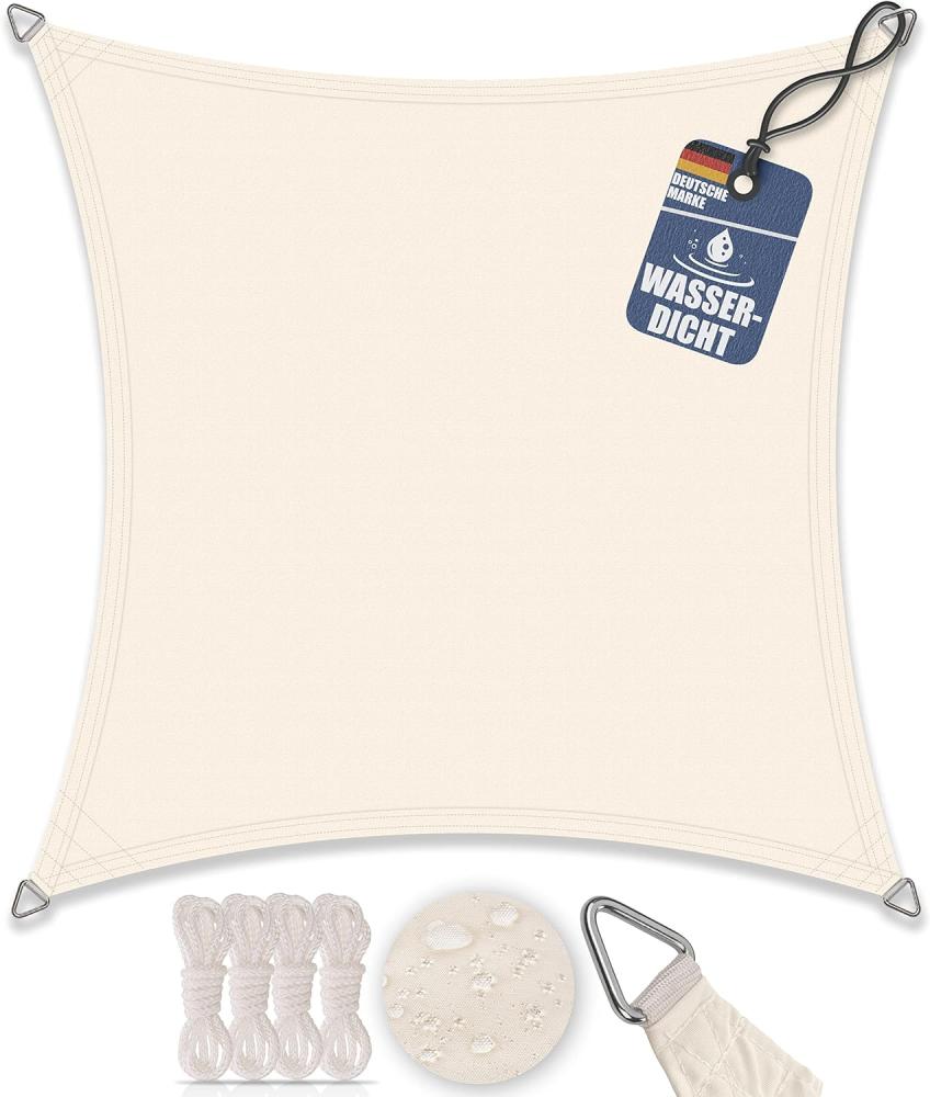 Sonnensegel aus 100% Polyester creme, 3x3 m, Quadrat Bild 1