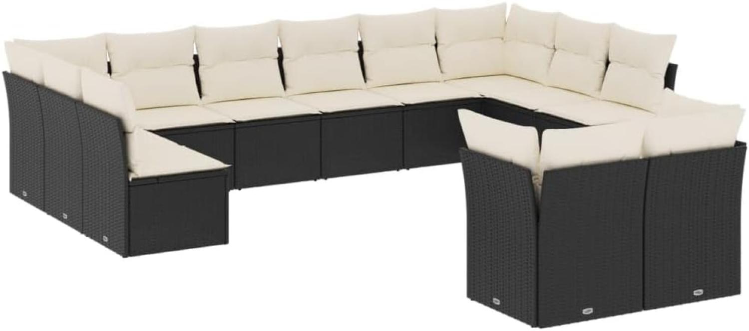 vidaXL 12-tlg. Garten-Sofagarnitur mit Kissen Schwarz Poly Rattan 3250265 Bild 1