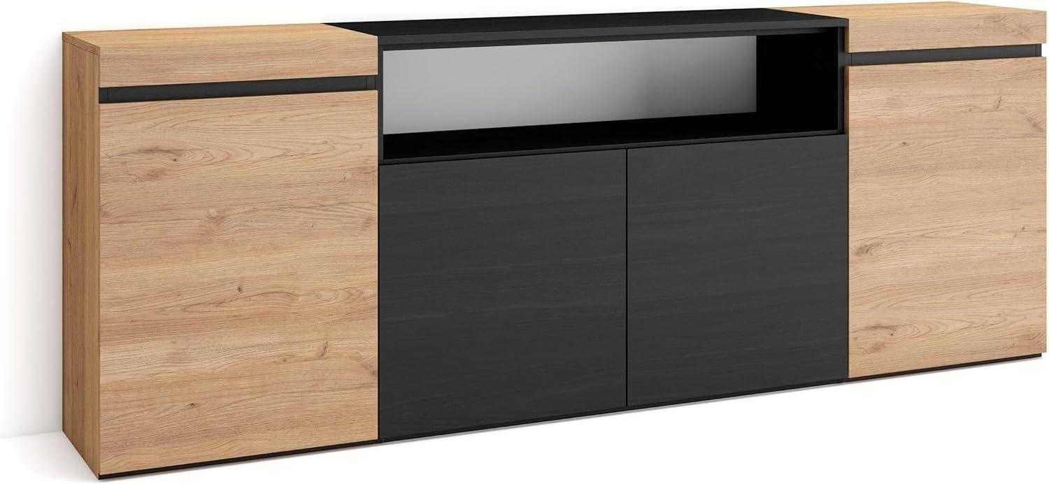 Skraut Home | Sideboard, Highboard | Kommode, Komodenschrank | 200x75x35cm | 4 Türen | Wohnzimmer, Küche | Moderner Stil | Eiche Schwarz Bild 1