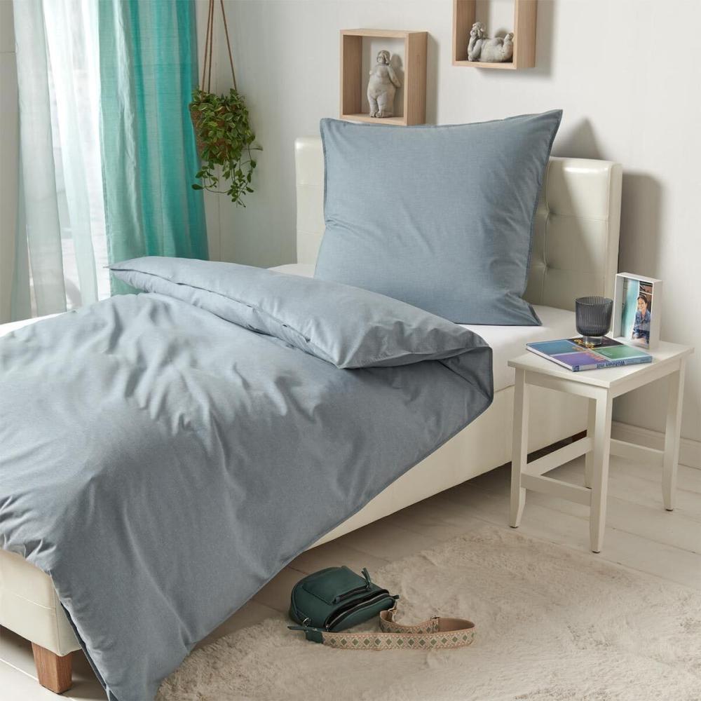 Traumschlaf Basic Uni Bettwäsche Chambray|155x220 cm + 80x80 cm| mint Bild 1