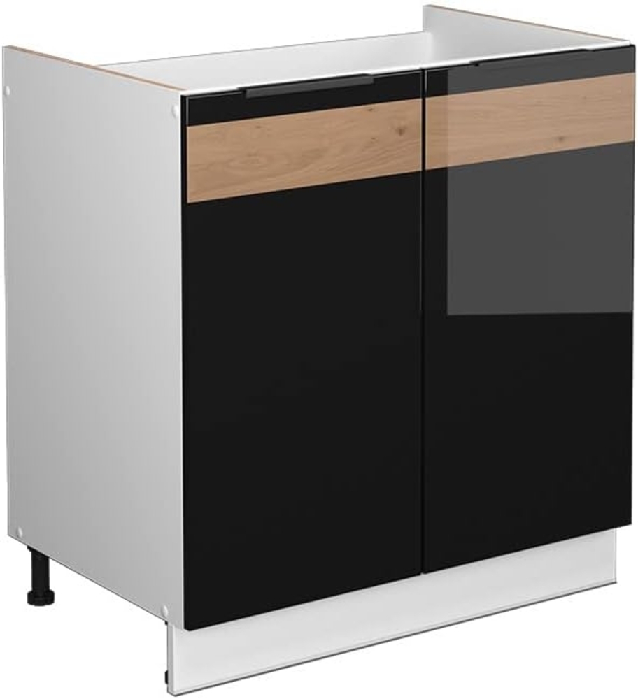 Vicco Spülenunterschrank Fame-Line, Schwarz-Eiche Hochglanz/Weiß, 80 cm ohne Arbeitsplatte Bild 1